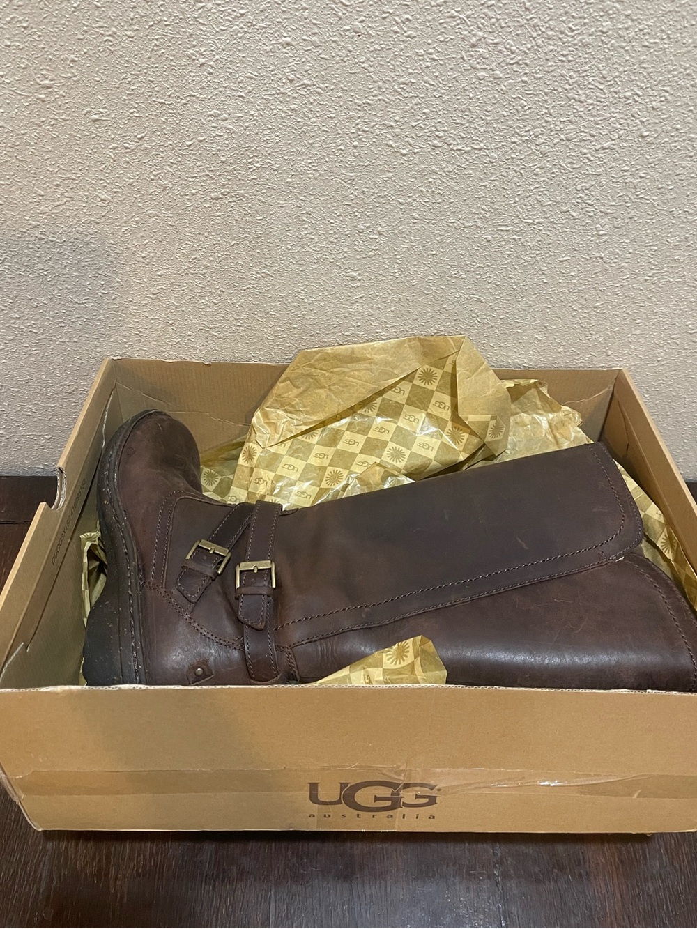 UGG Women's Tall Brown Leather Riding Boots - Picture 6 of 8